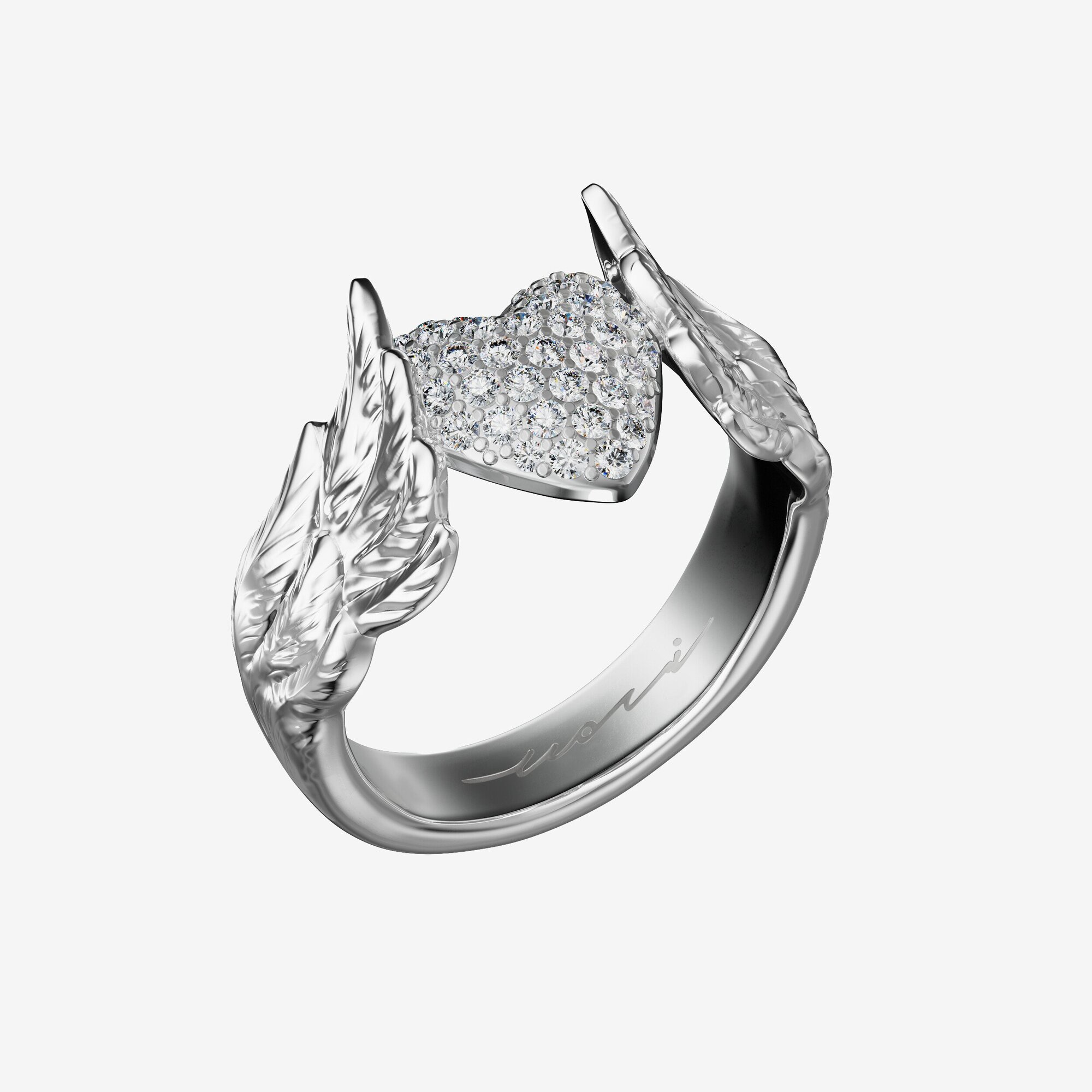 Кольцо с сердцем из серебра с фианитами - RC095-110 Кольцо с сердцем
