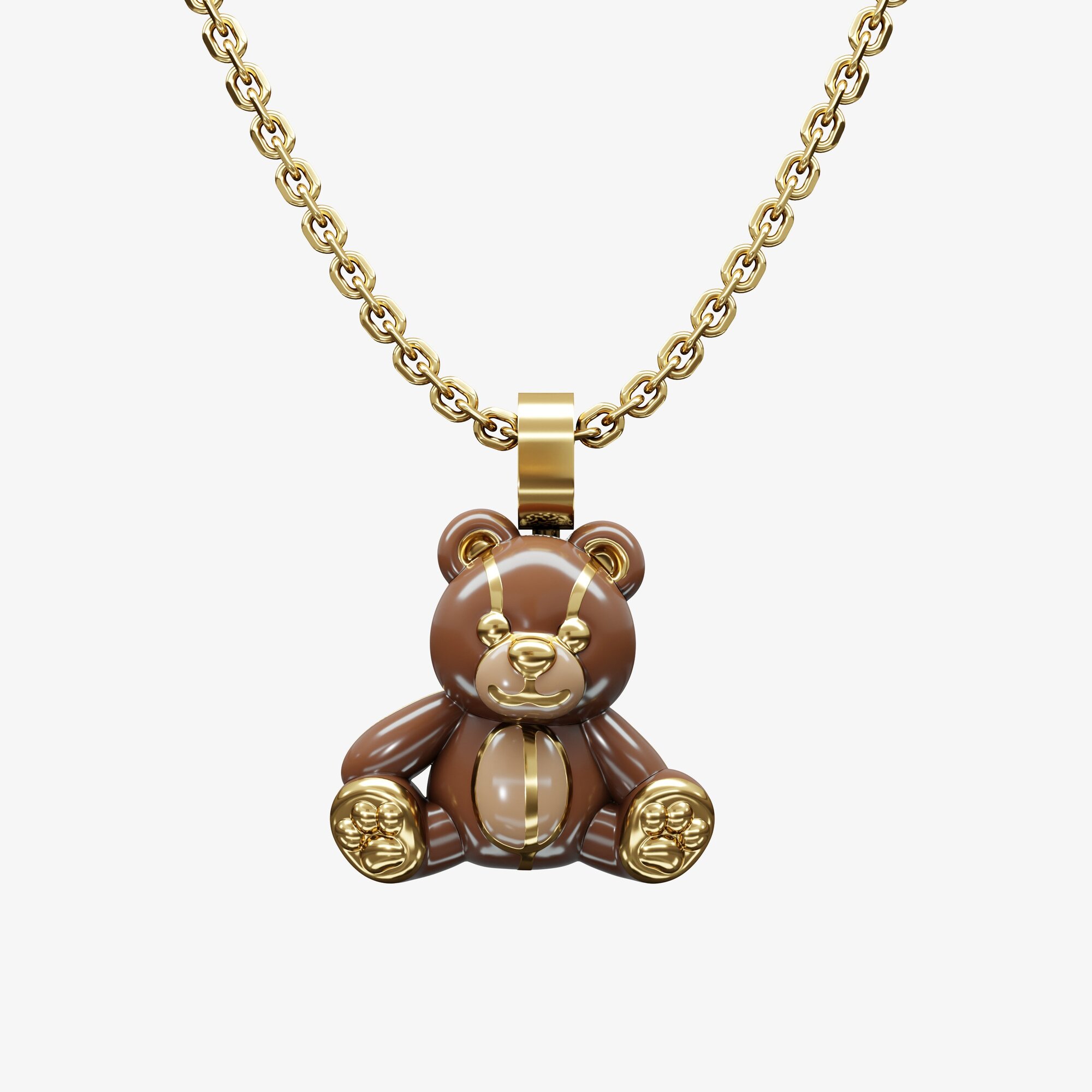 Подвеска из желтого золота с эмалью ЭМОДЗИ МИШКА - PC210-202 Подвеска TEDDY BEAR