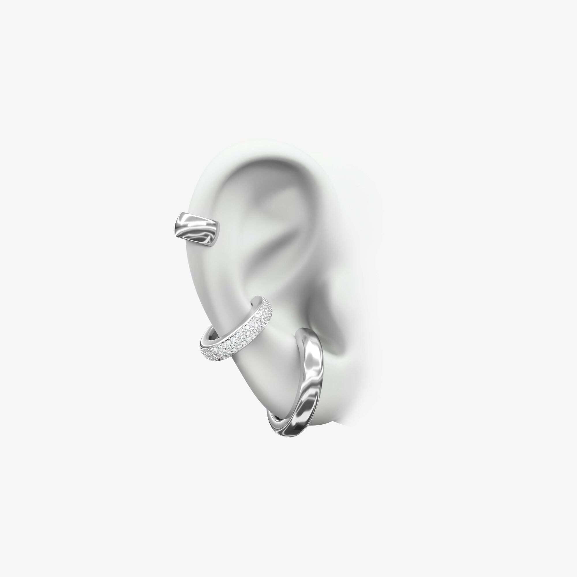 Кафф M из серебра с фианитами - EB073-110 Кафф M с фианитами