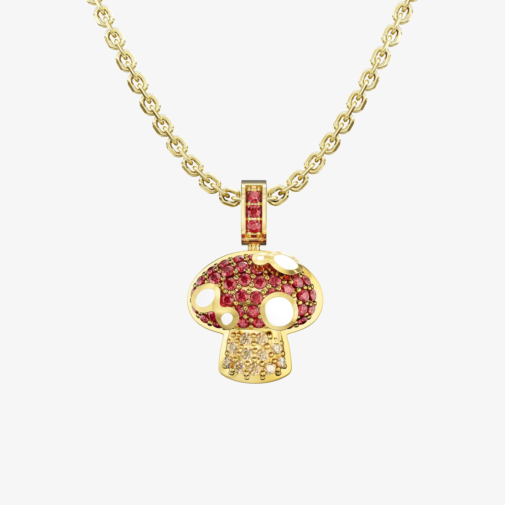 Подвеска из желтого золота с гранатами, цитринами и эмалью ЭМОДЗИ МУХОМОР - PC052-251 Подвеска SHROOM