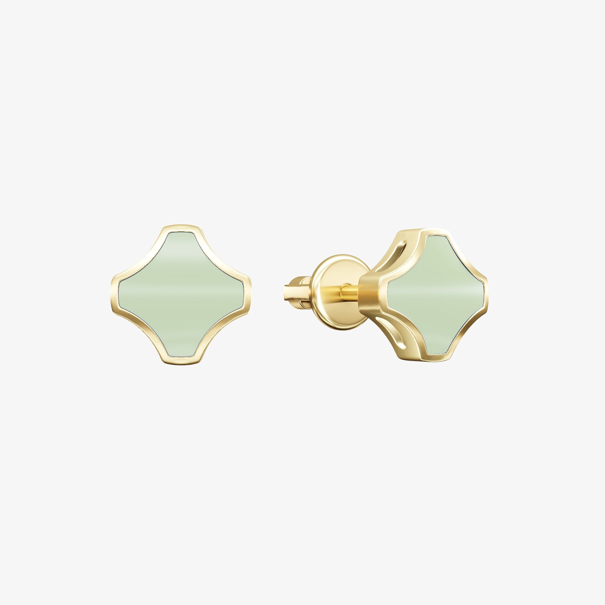 Серьги из желтого золота с эмалью ПУТЬ 1 фисташка - EC102-201 Серьги WAY 1 pistachio