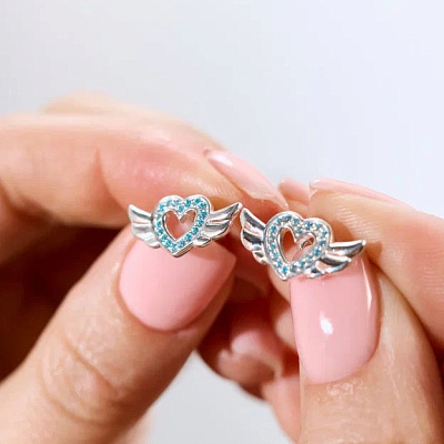 Серьги пусеты из серебра с фианитами АНГЕЛ - EC028-110 Серьги Angel