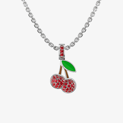 Подвеска из серебра с фианитами и эмалью  ЭМОДЗИ ВИШНИ - PC050-111 Подвеска CHERISH