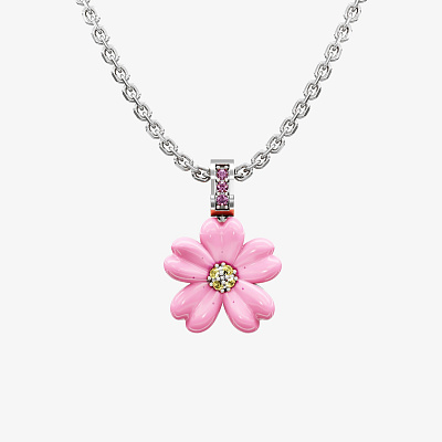 Подвеска из серебра с фианитами и эмалью  ЭМОДЗИ ЦВЕТОК - PC165-112 Подвеска BLOOM