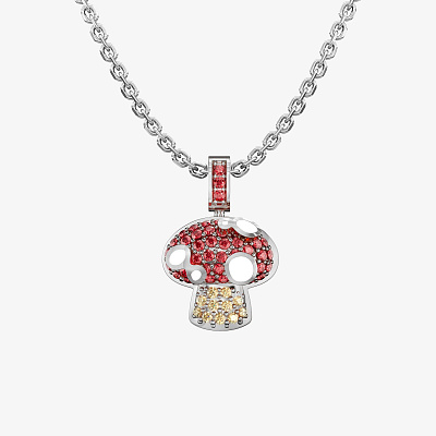 Подвеска из серебра с фианитами и эмалью ЭМОДЗИ МУХОМОР - PC052-111 Подвеска SHROOM
