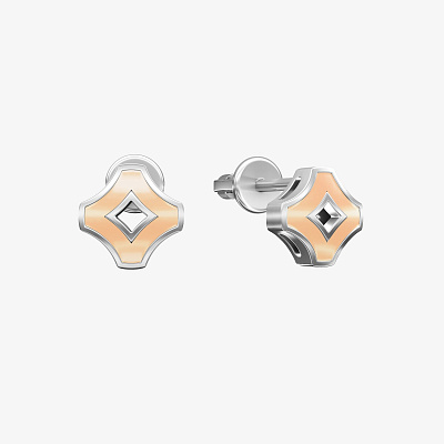 Серьги из серебра с эмалью ПУТЬ 2 персик - EC092-101 Серьги WAY 2 peach