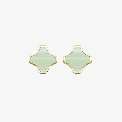 Серьги из желтого золота с эмалью ПУТЬ 1 фисташка - EC102-201 Серьги WAY 1 pistachio