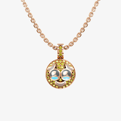 Подвеска из розового золота с цитринами и эмалью  ЭМОДЗИ УДИВЛЕННЫЙ - PC216-342 Подвеска WOW