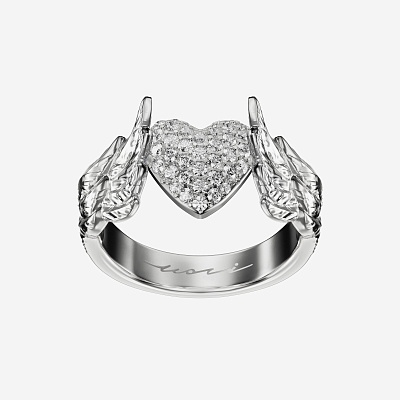 Кольцо с сердцем из серебра с фианитами - RC095-110 Кольцо с сердцем