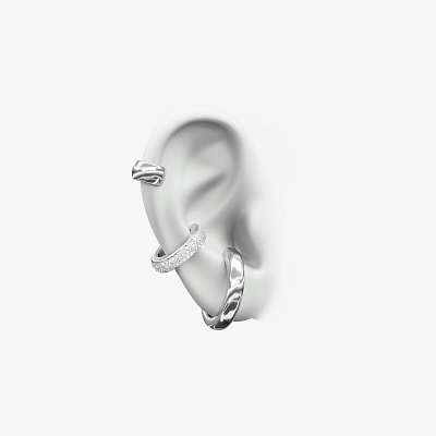 Кафф M из серебра с фианитами - EB073-110 Кафф M с фианитами