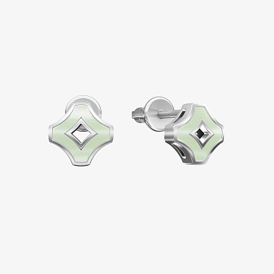 Серьги из серебра с эмалью ПУТЬ 2 фисташка - EC094-101 Серьги WAY 2 pistachio