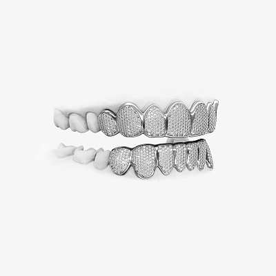 Гриллзы из серебра с фианитами 8 верх / 8 низ - GC001-110 гриллзы с камнями 8 верх / 8 низ