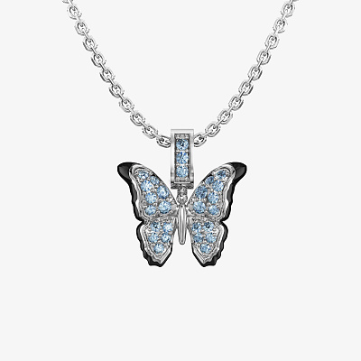 Подвеска из серебра с фианитами и эмалью  ЭМОДЗИ БАБОЧКА - PC054-111 Подвеска FLUTTR
